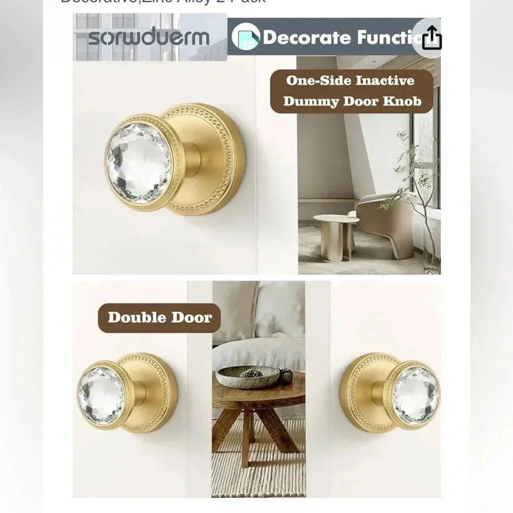 BNIB Crystal Dummy Door Knobs (2-Pack) Brass and Crystal - Picture 6 of 9